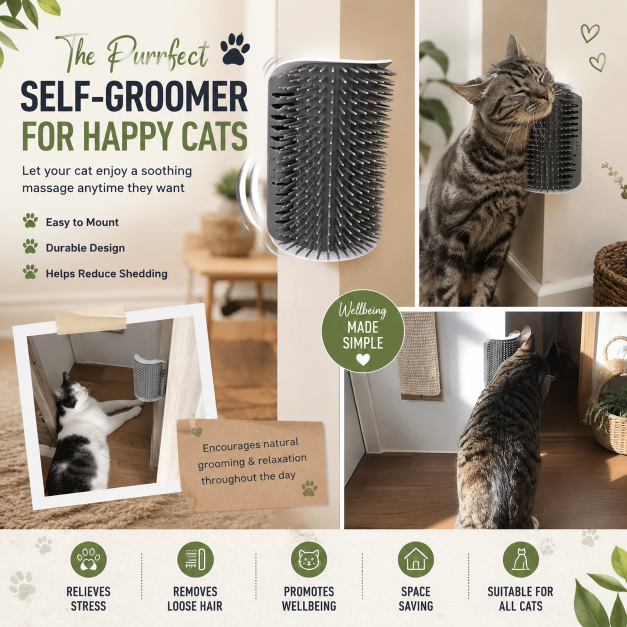 Self-Grooming Cat Brush – Wall Mounted